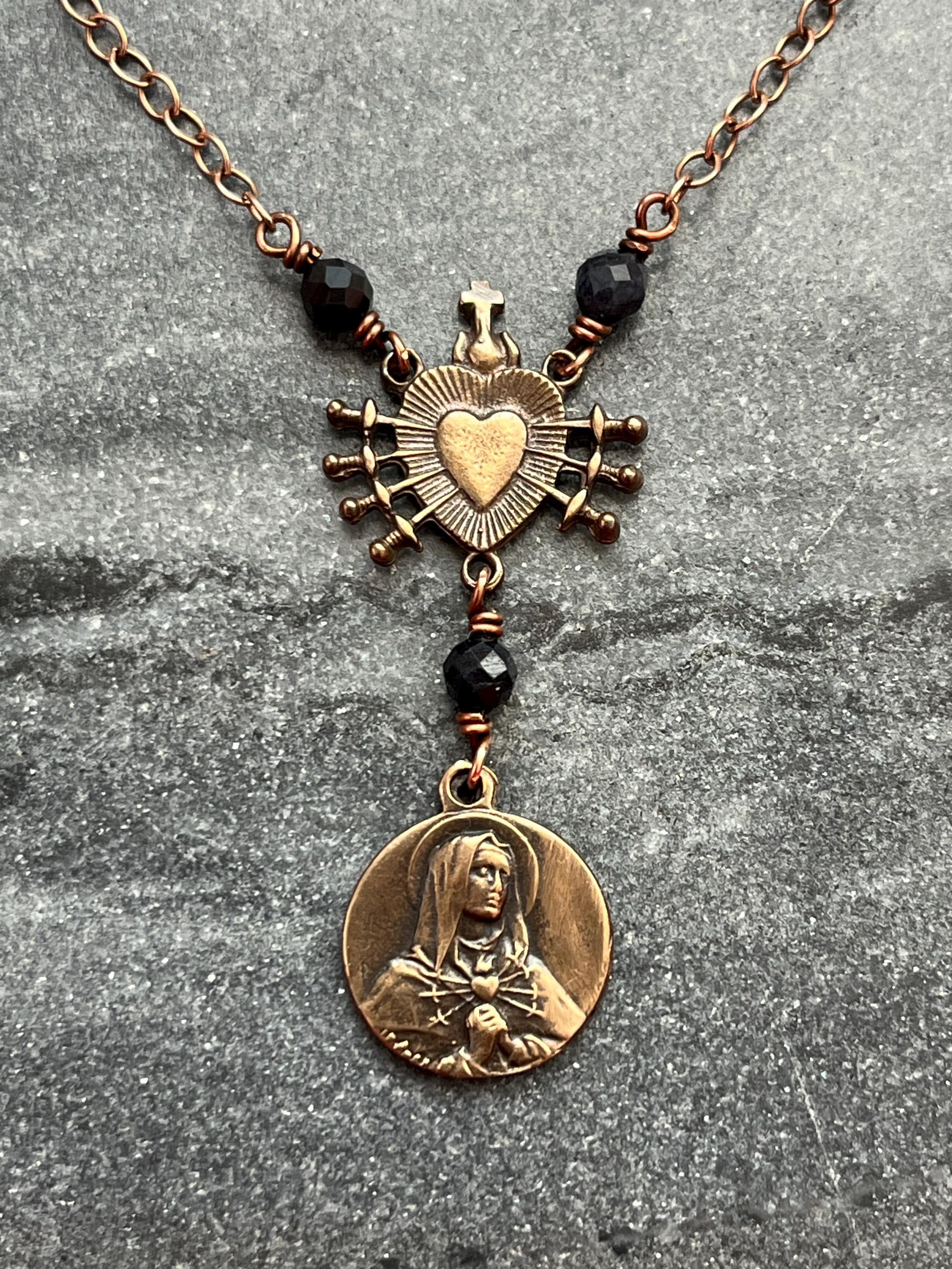 Immaculate Heart Our Lady of Sorrows Necklace - Solid Bronze or Sterling Silver