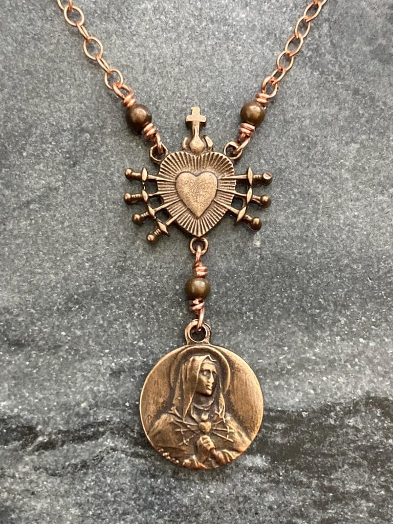 Immaculate Heart Our Lady of Sorrows Necklace - Solid Bronze or Sterling Silver